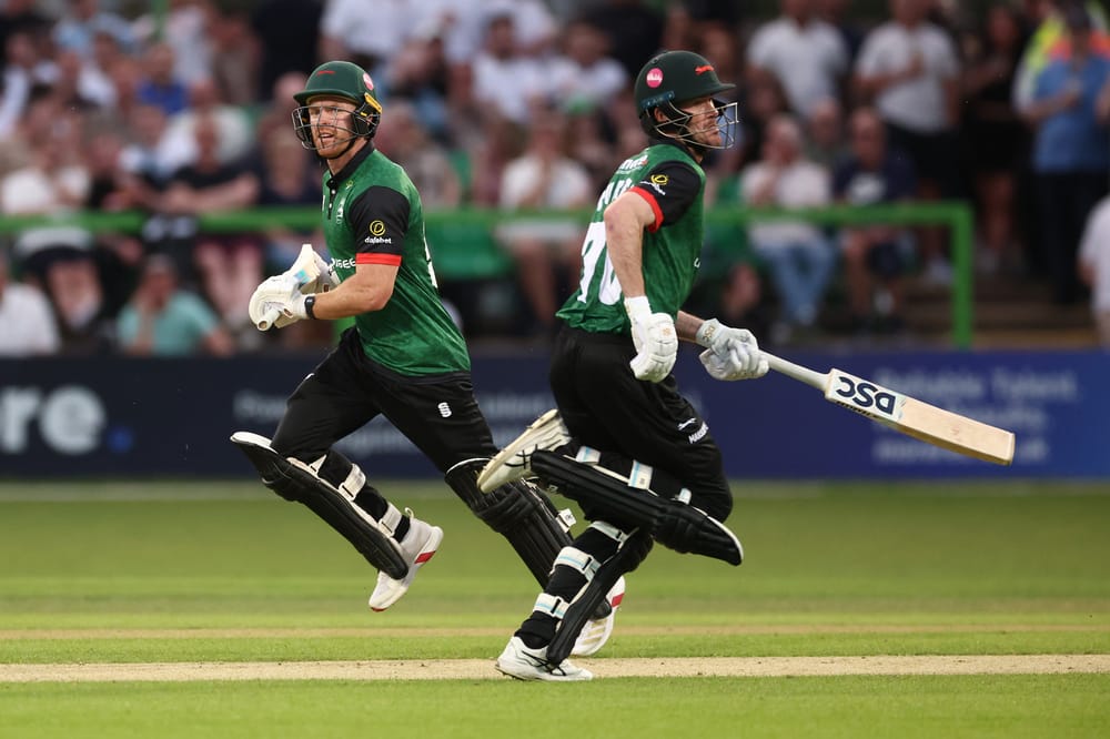 Leicestershire's Ashton Turner & Nick Kelly batting during the Vitality T20 Blast North Group match between Leicestershire Foxes and Worcestershire Rapids at the Uptonsteel Grace Rd, Leicester, UK on 22 May 2026.